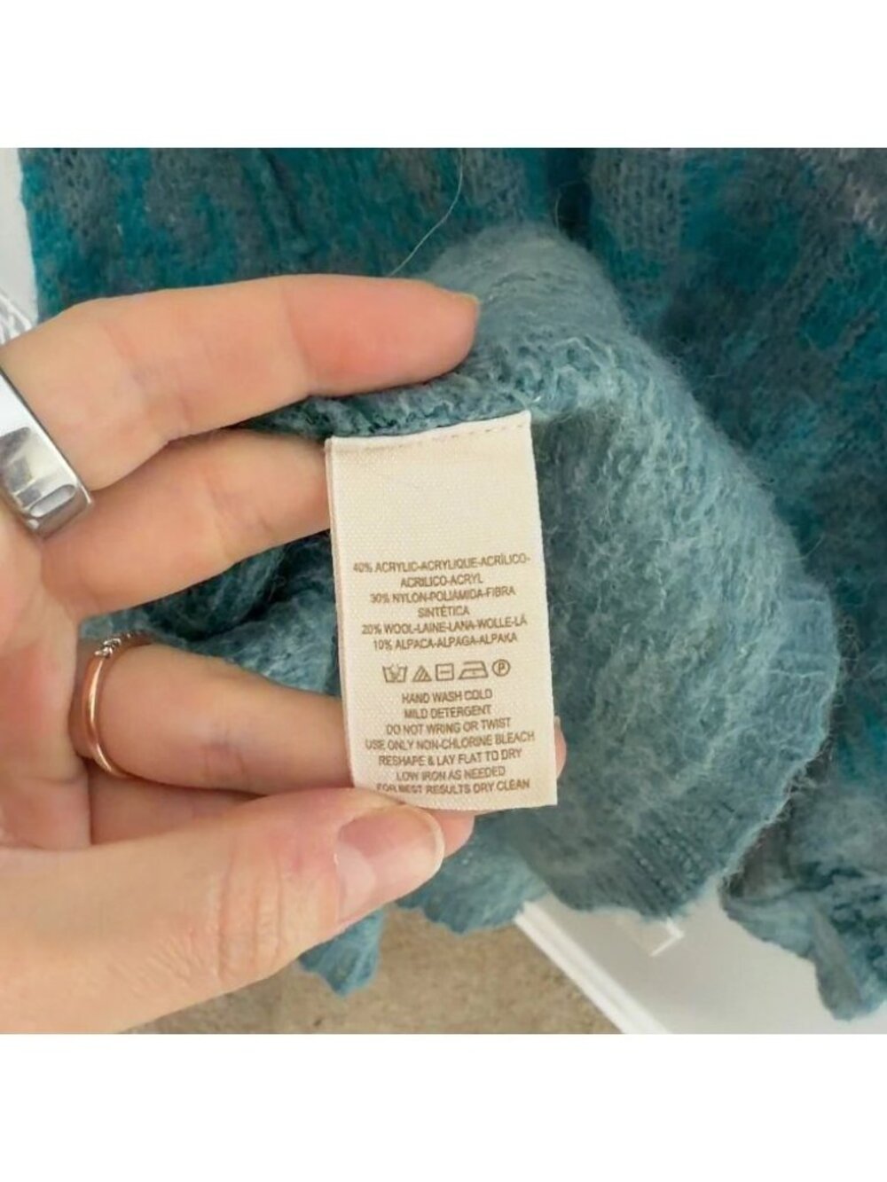 Free People Alpaca Wool Blend Striped Knit Sweater Teal Purple Boho Size Small - Picture 7 of 8